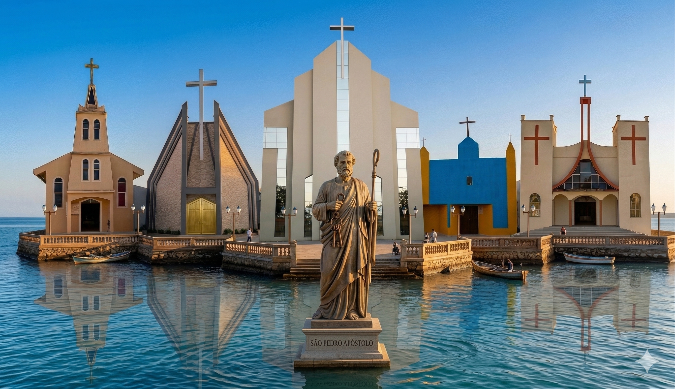 Composição artística com São Pedro e as capelas e comunidades da paróquia